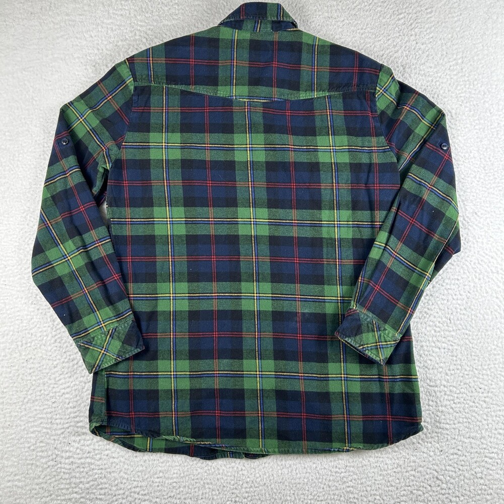 Matchstick Shirt Womens Large Green Navy Plaid Flannel Button Front Long Sleeve - Picture 8 of 13